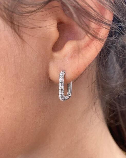 Exquisite Micro Pave 14K White Gold Plated Rectangular Cubic Zircon Hoop Earring